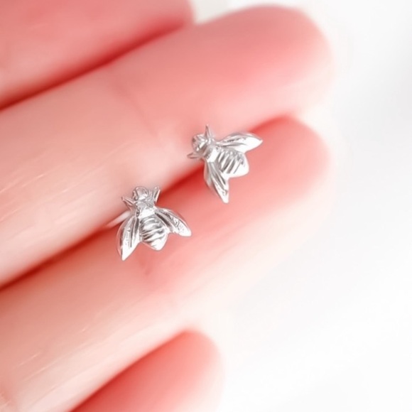 Tiny Honeybee Stud Earrings in 925 Sterling Silver, Gold, or Rose Gold Filled - Picture 3 of 15